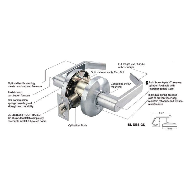 Cal-Royal SL05 US26D Grade-2 Storeroom Lever Lock